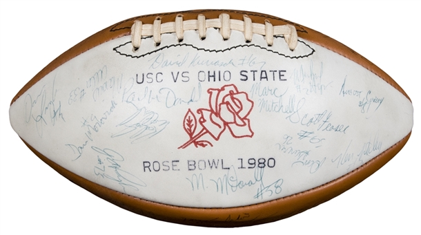 1980 Rose Bowl Multi Signed USC VS Ohio State Wilson Football With Over 30 Signatures Including Allen, White & Matthews (PSA/DNA)